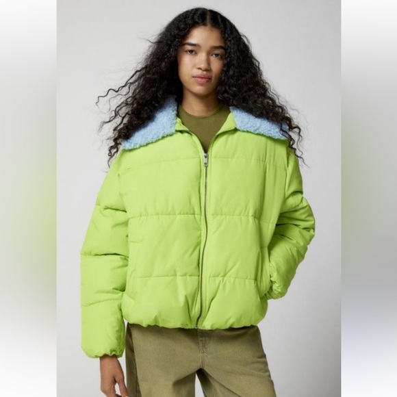 Urban Outfitters Duckie Puffer Jacket Neon Green - Picture 1 of 6